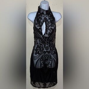 Black sequenced see-through dress